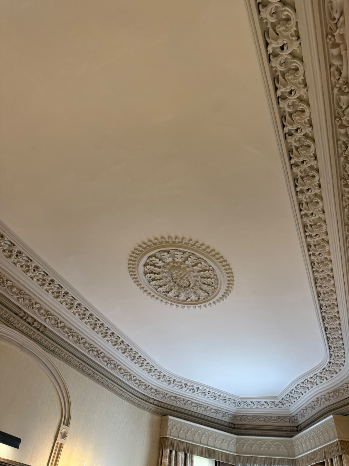 The Boardroom's ornate ceiling and central medallion