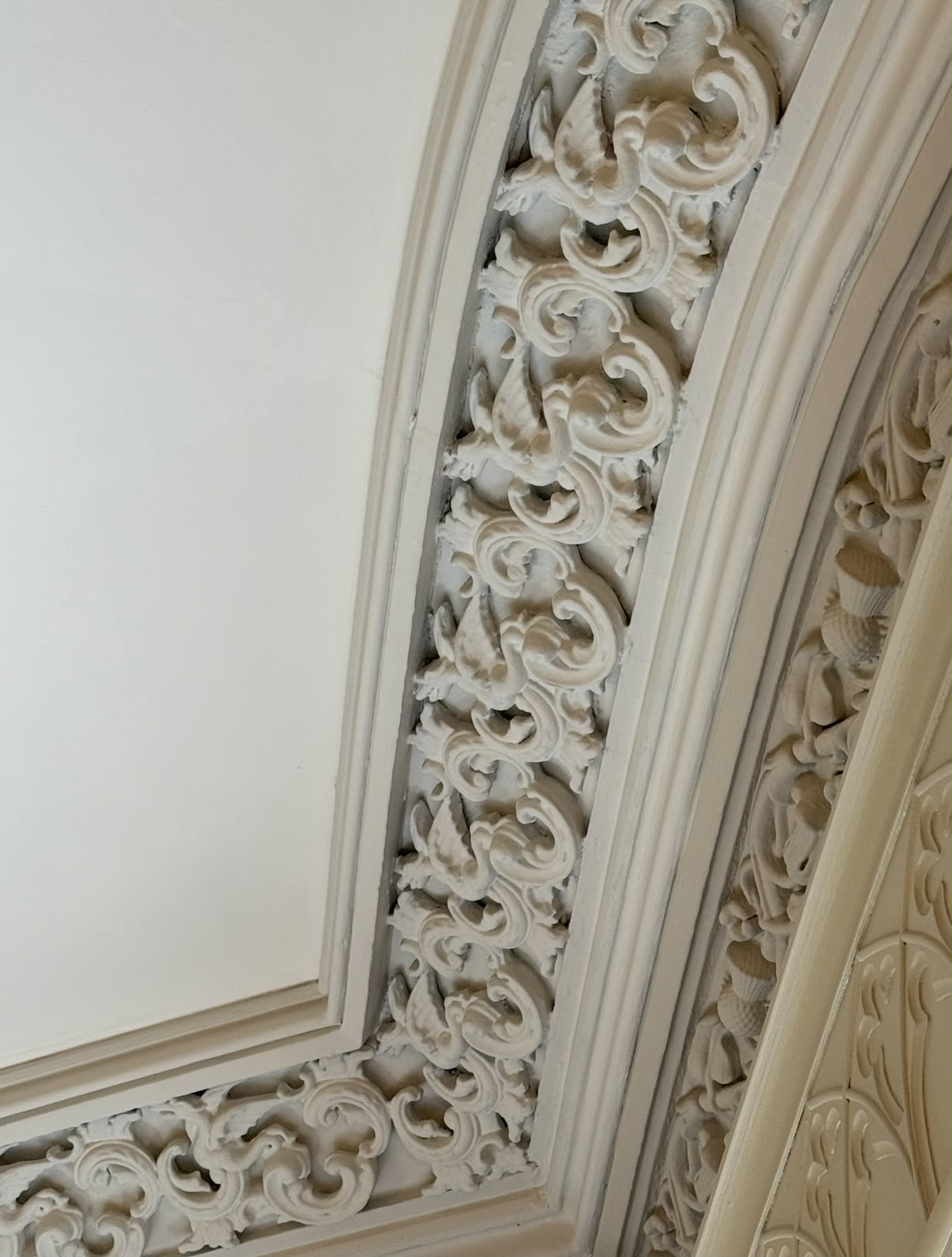Close view of the Boardroom's decorative plasterwork